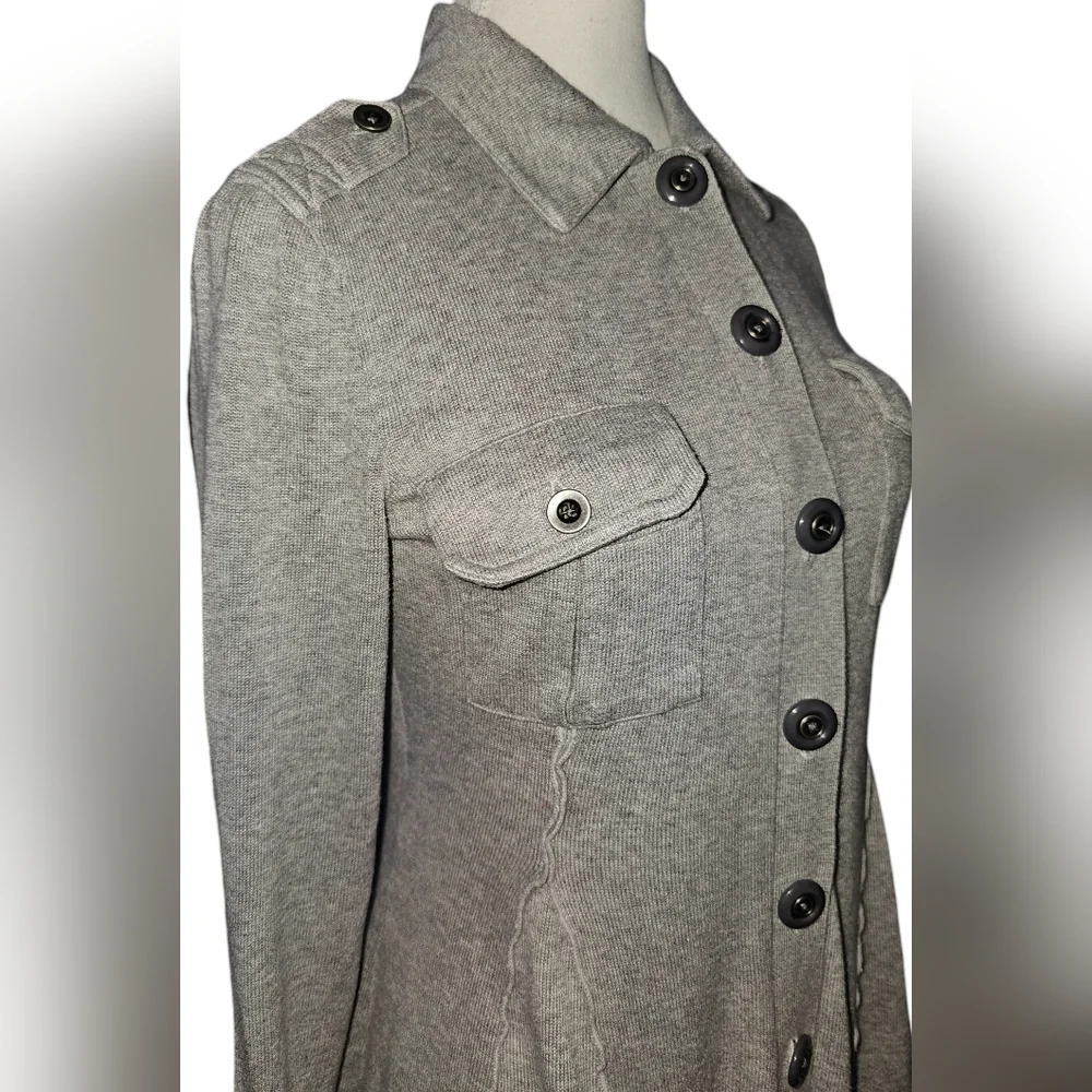 Free People Gray Military Button Front Fit & Flare Sweater Dress Jacket Sz S - Picture 6 of 16